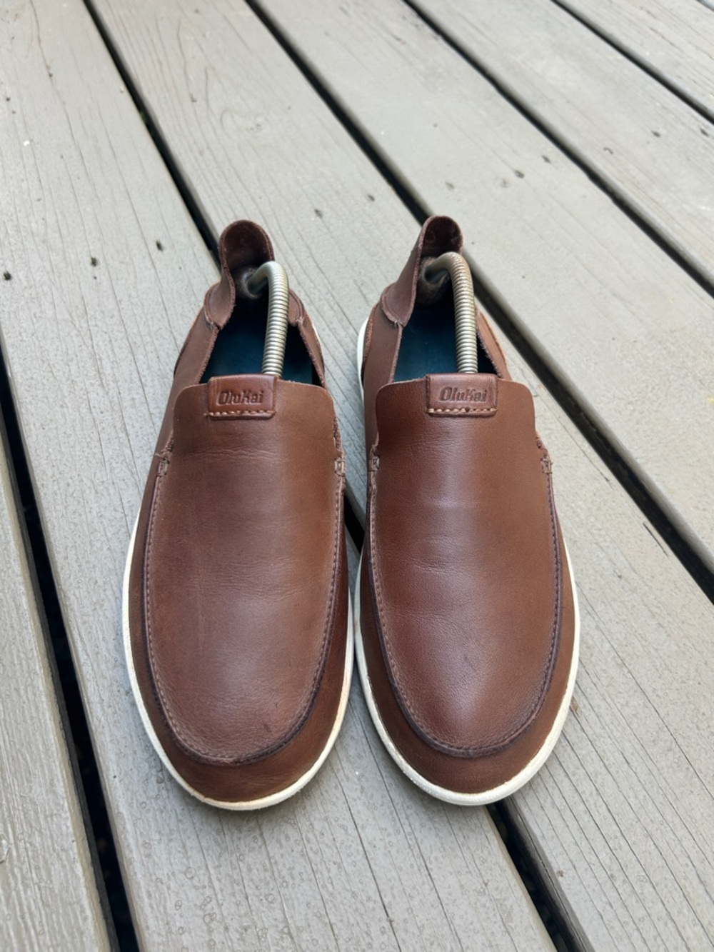 OluKai Nalukai Slip-On Shoe Chestnut Leather Loafers | Men’s Size US 9M EU 42